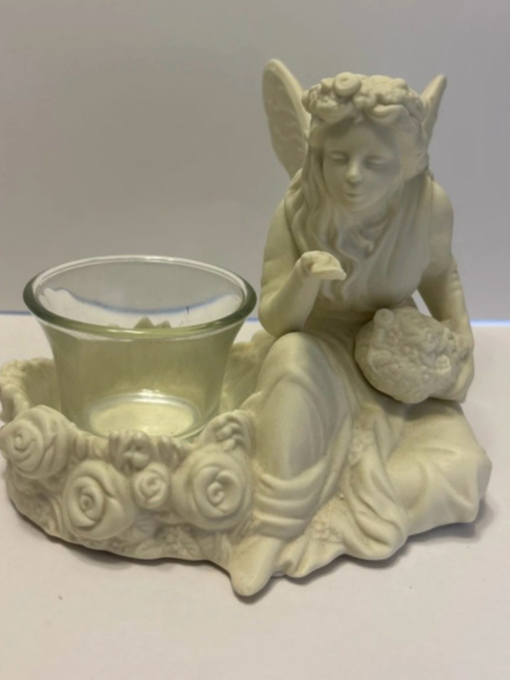 PartyLite Ariana Fairy Tea Light Holder White/Clear Glass Cup Floral P7135
